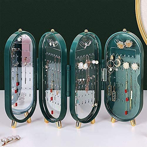 Jewellery Box Organiser with Mirror - Foldable Exquisite Dustproof Jewelry Storage