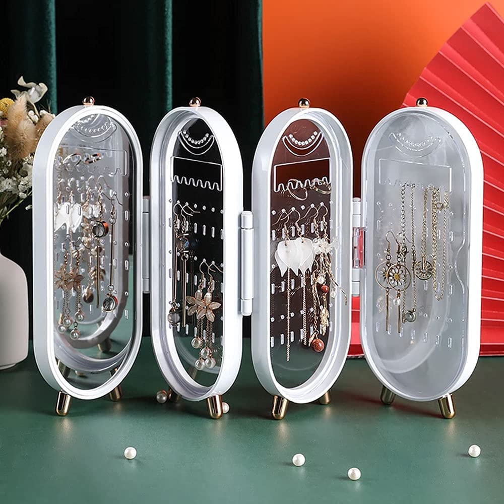 Jewellery Box Organiser with Mirror - Foldable Exquisite Dustproof Jewelry Storage