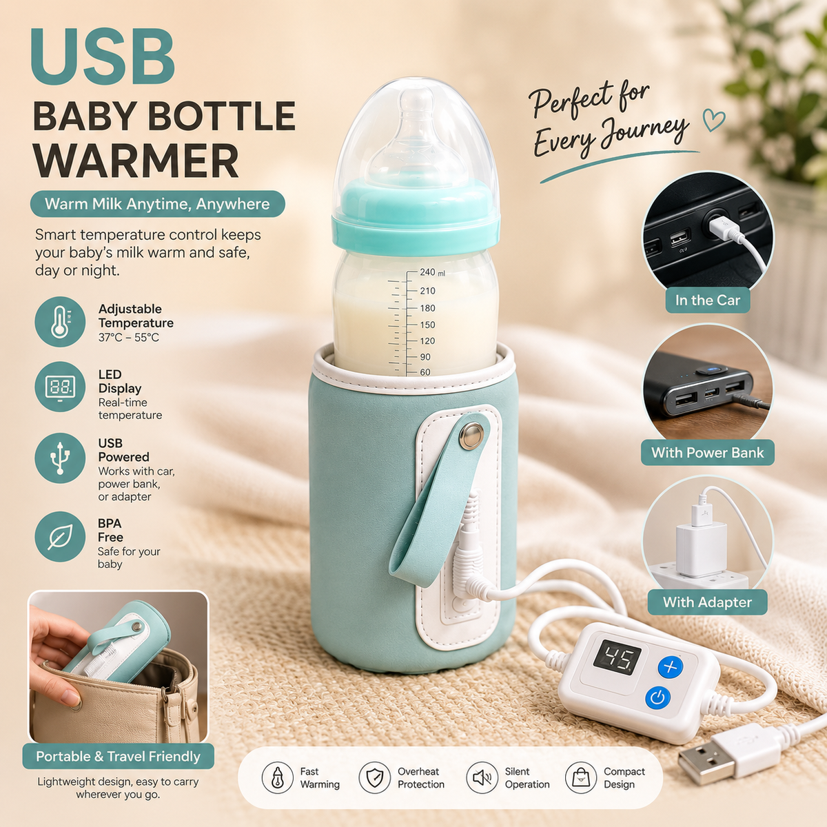 USB Baby Bottle Warmer With Adjustable Temperature Display