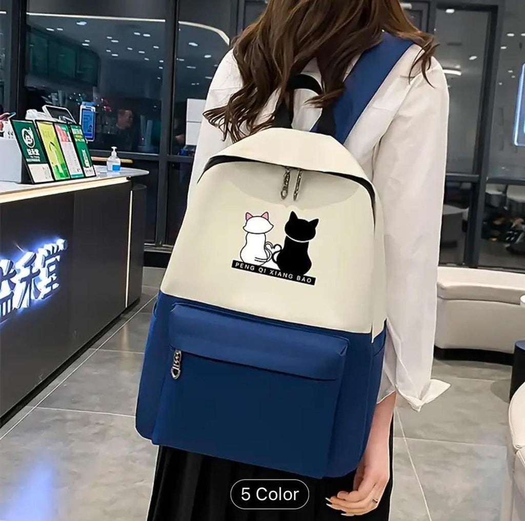 Cute Cat Print 4-in-1 School Bag Set for Girls – Backpack