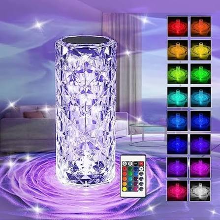 Rechargeable Rose Diamond Table Lamp with Wireless Remote - 16 RGB Colours
